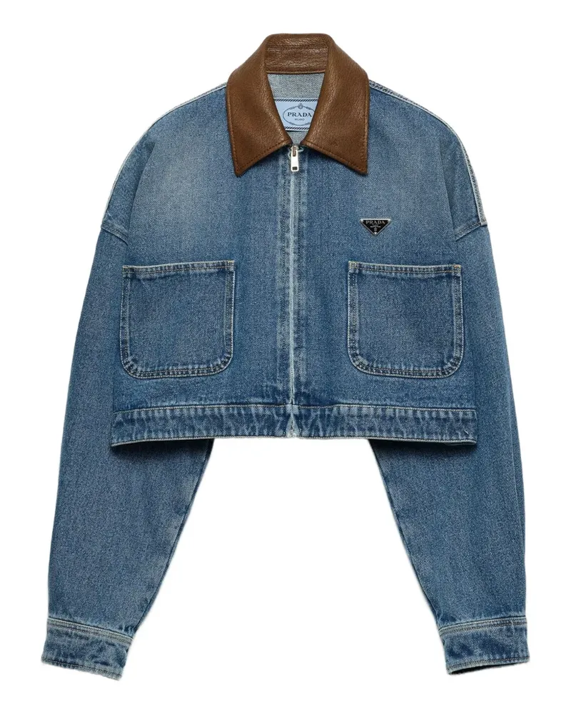 Prada Jeansjacke mit Lederkragen - Blau Blau