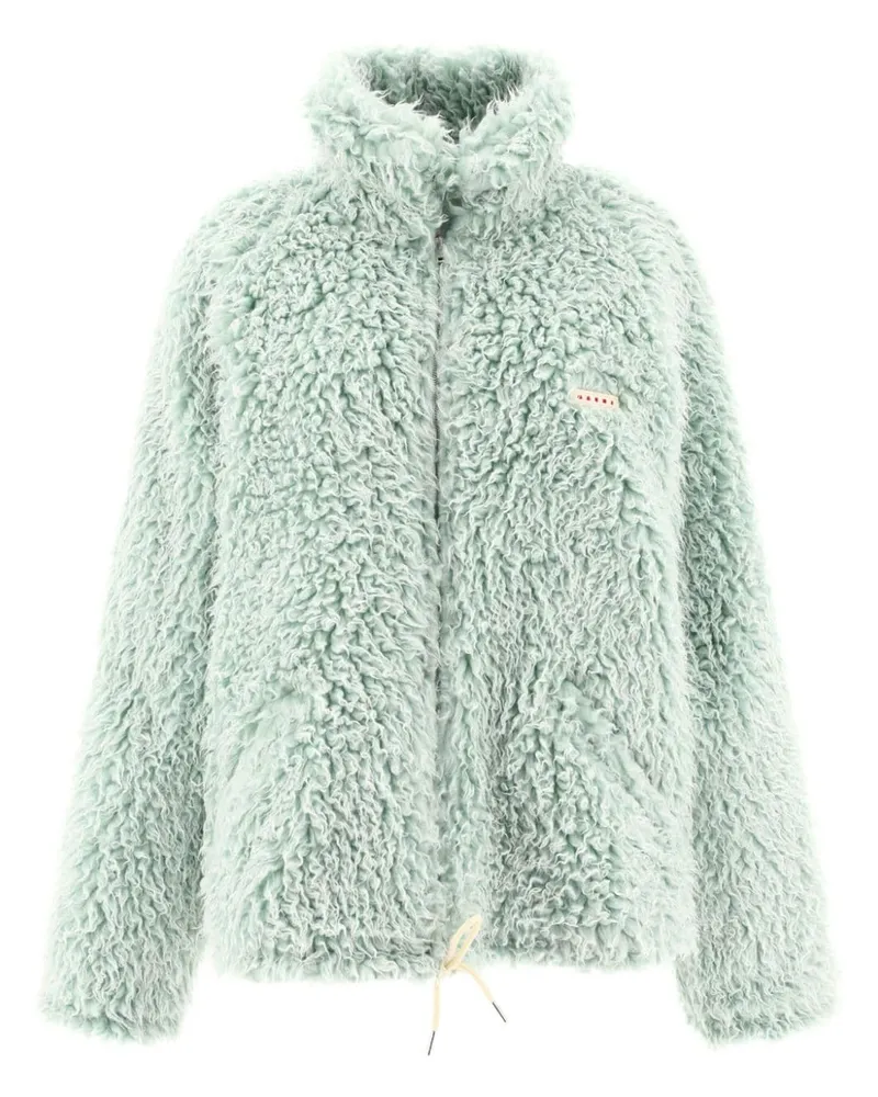 Marni Jacke aus Faux Fur mit Logo-Applikation - Blau Blau