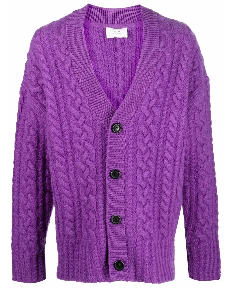 AMI Paris Cardigan mit Zopfmuster - Violett Violett