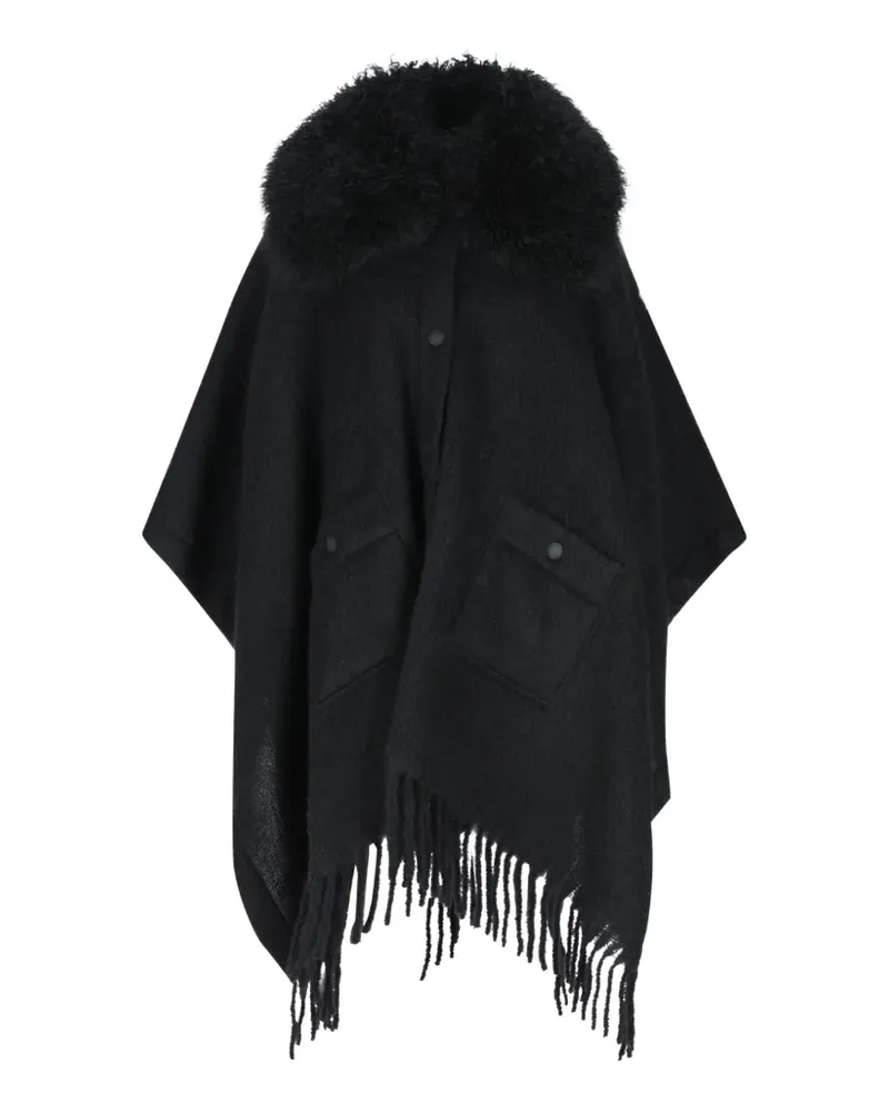 Moncler Cape mit Shearling-Kragen und Fransensaum - Schwarz Schwarz