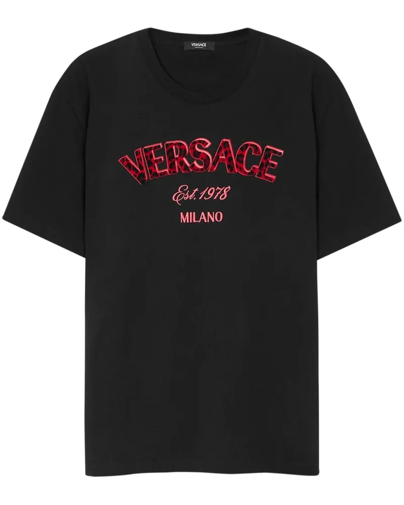 Versace T-Shirt mit Wild Stamp-Stickerei - Schwarz Schwarz