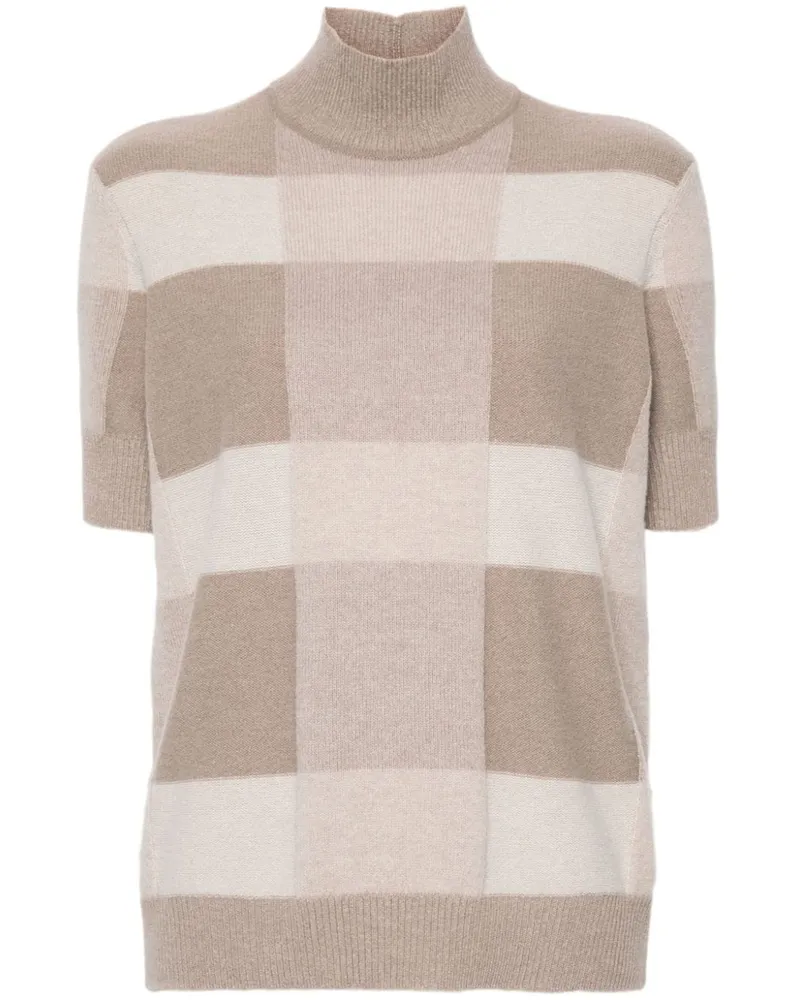 Emporio Armani Karierter Pullover mit Stehkragen - Nude Nude