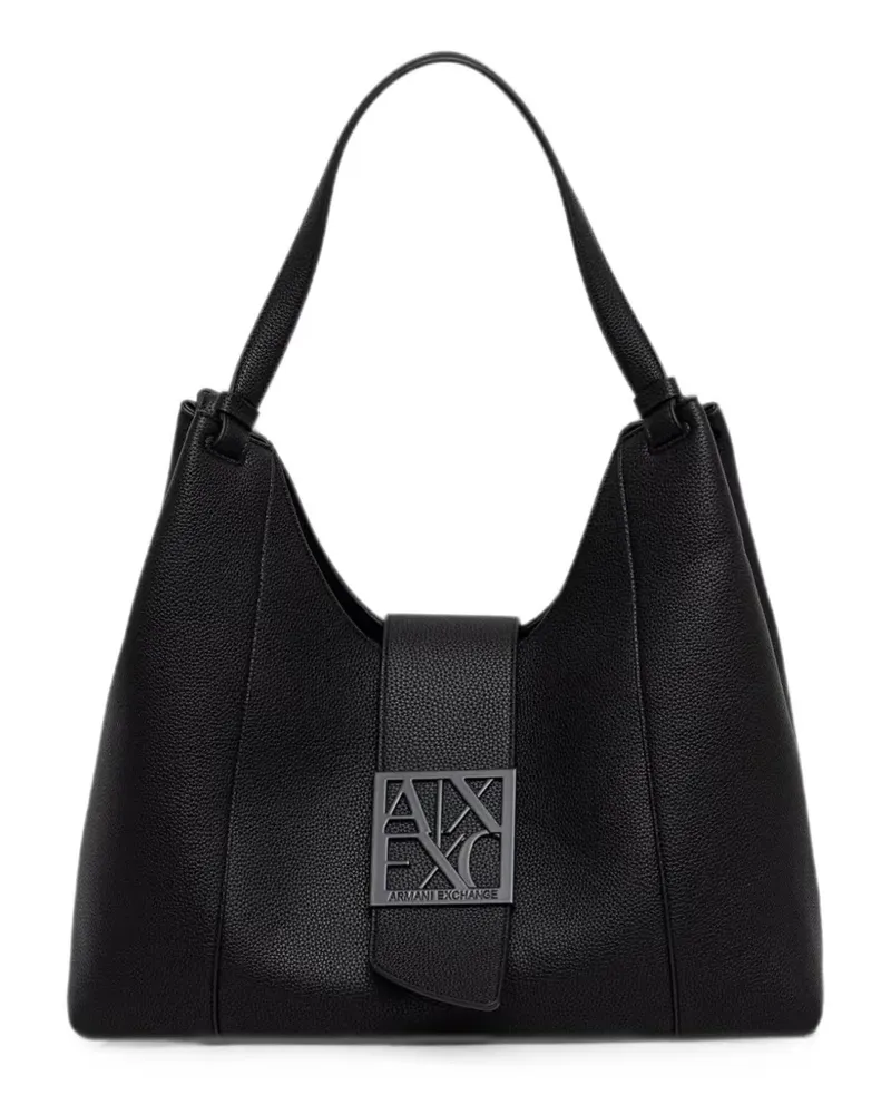 Armani Exchange logo-plaque pebbled tote bag - Schwarz Schwarz