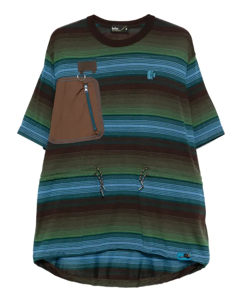 kolor pocket striped T-shirt - Blau Blau