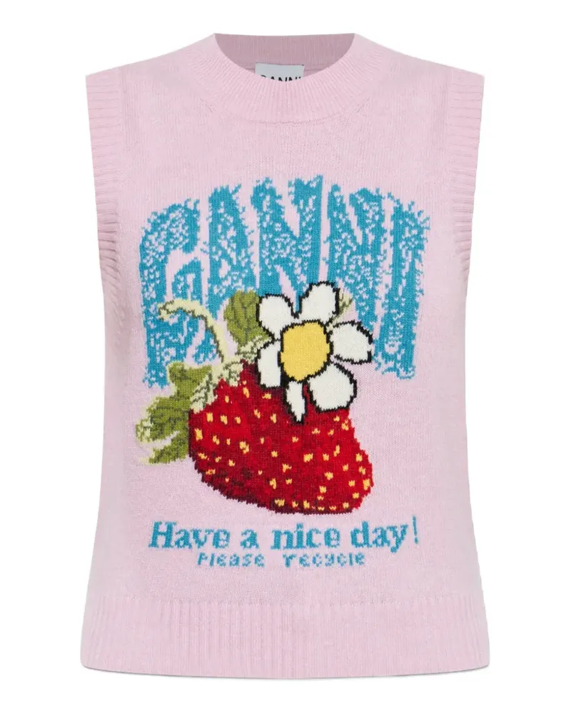 Ganni strawberry intarsia-knit vest - Rosa Rosa