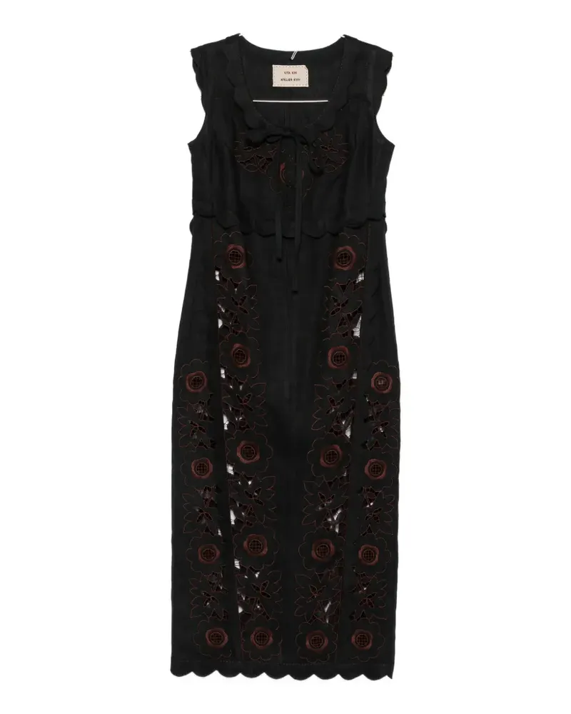 VITA KIN Vanina floral-embroidered midi dress - Schwarz Schwarz