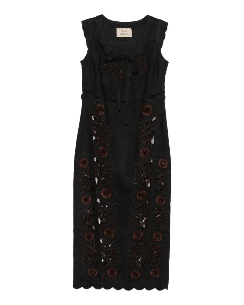 VITA KIN Vanina floral-embroidered midi dress - Schwarz Schwarz