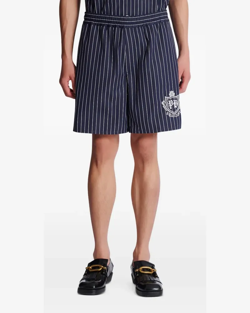 Balmain Bestickte Shorts mit Nadelstreifen - Blau Blau