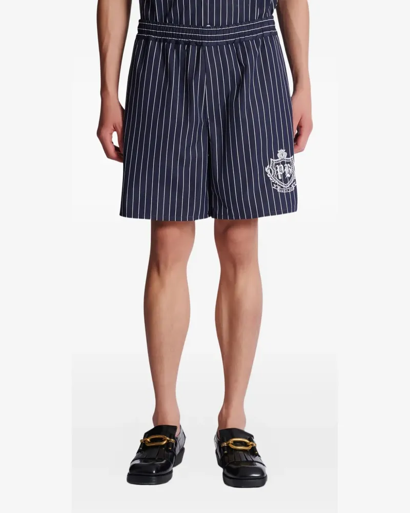 Balmain Bestickte Shorts mit Nadelstreifen - Blau Blau