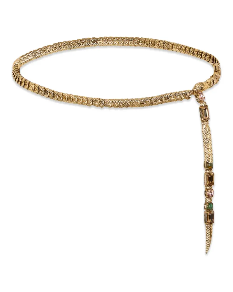 Roberto Cavalli Kristallverzierter Gürtel in Schlangenoptik - Gold Gold