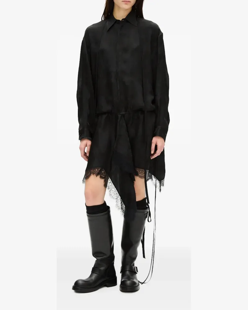 Ann Demeulemeester Minikleid aus Paisley-Jacquard mit Spitzenbesatz - Schwarz Schwarz