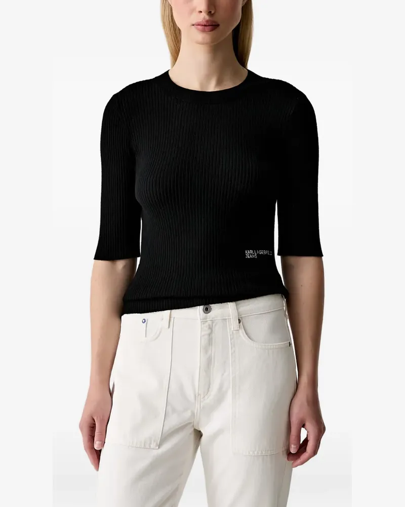 Karl Lagerfeld ribbed-knit short-sleeve top - Schwarz Schwarz