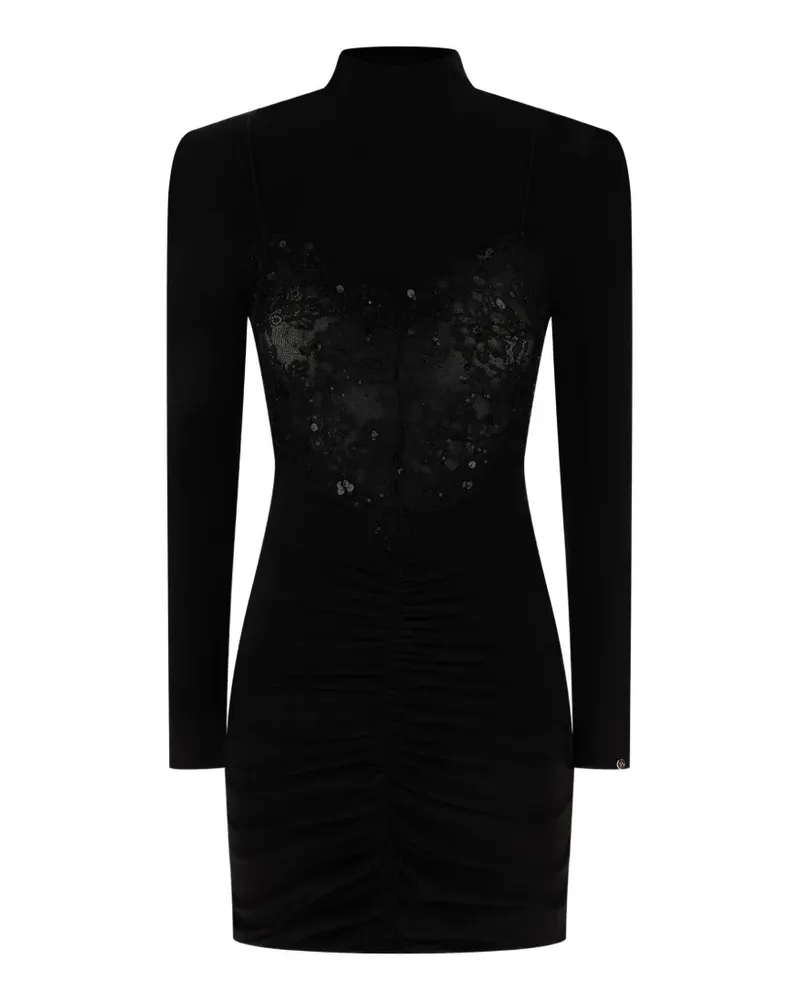 NISSA Gerafftes Maxikleid mit Spitzeneinsatz - Schwarz Schwarz