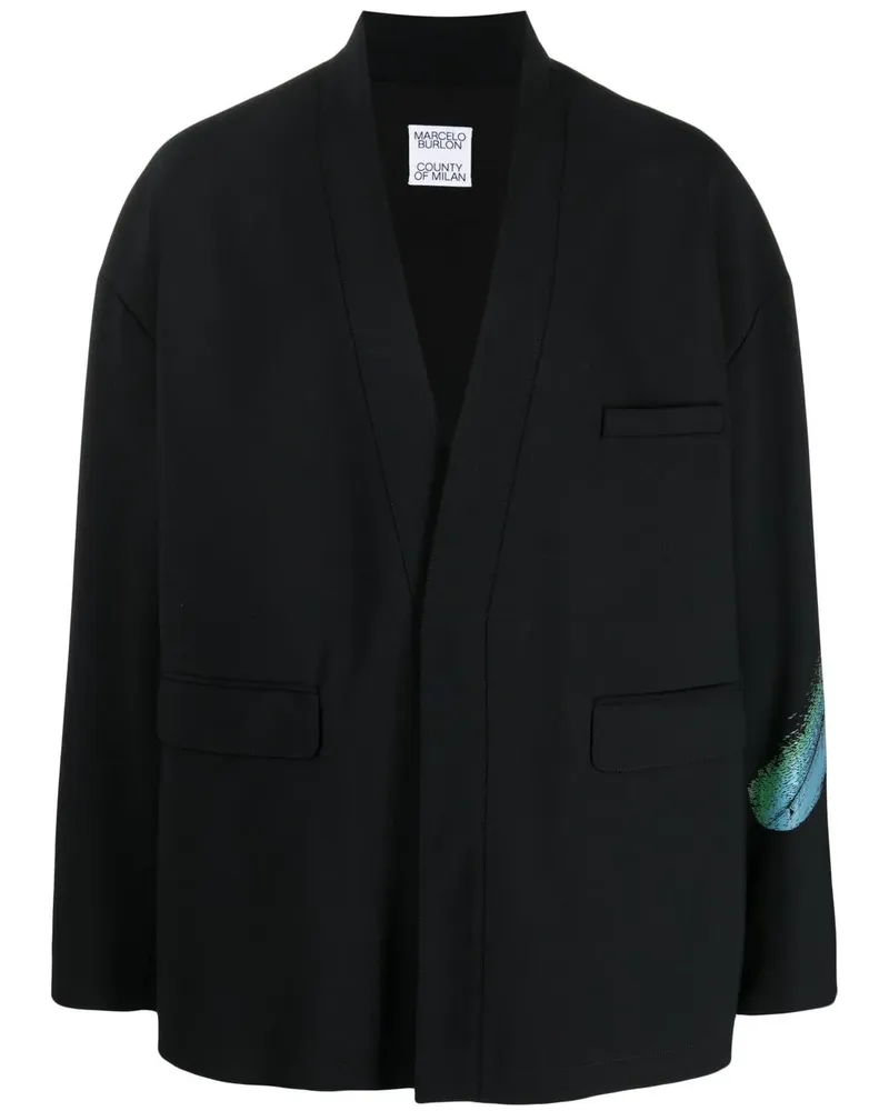 Marcelo Burlon | County of Milan Sakko im Kimono-Look mit Feder-Print - Schwarz Schwarz
