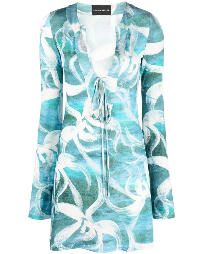 Louisa Ballou Minikleid mit Blumen-Print - Blau Blau