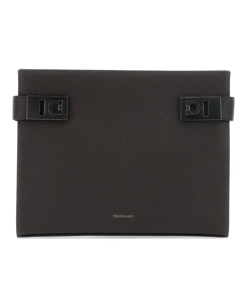 Ferragamo logo-print clutch bag - Braun Braun