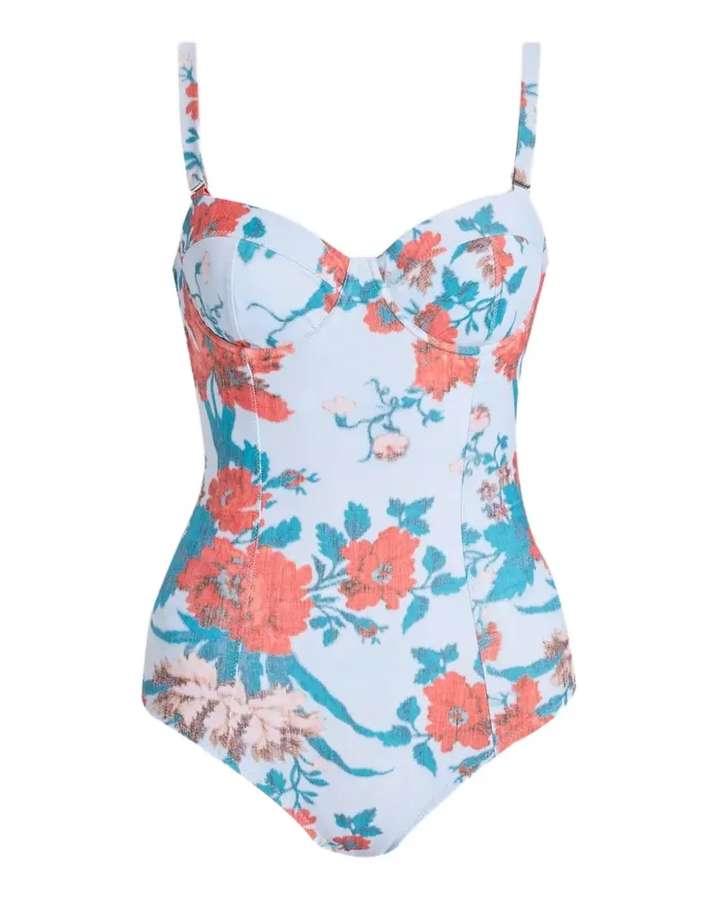 Erdem Geformter Badeanzug mit Blumen-Print - Blau Blau