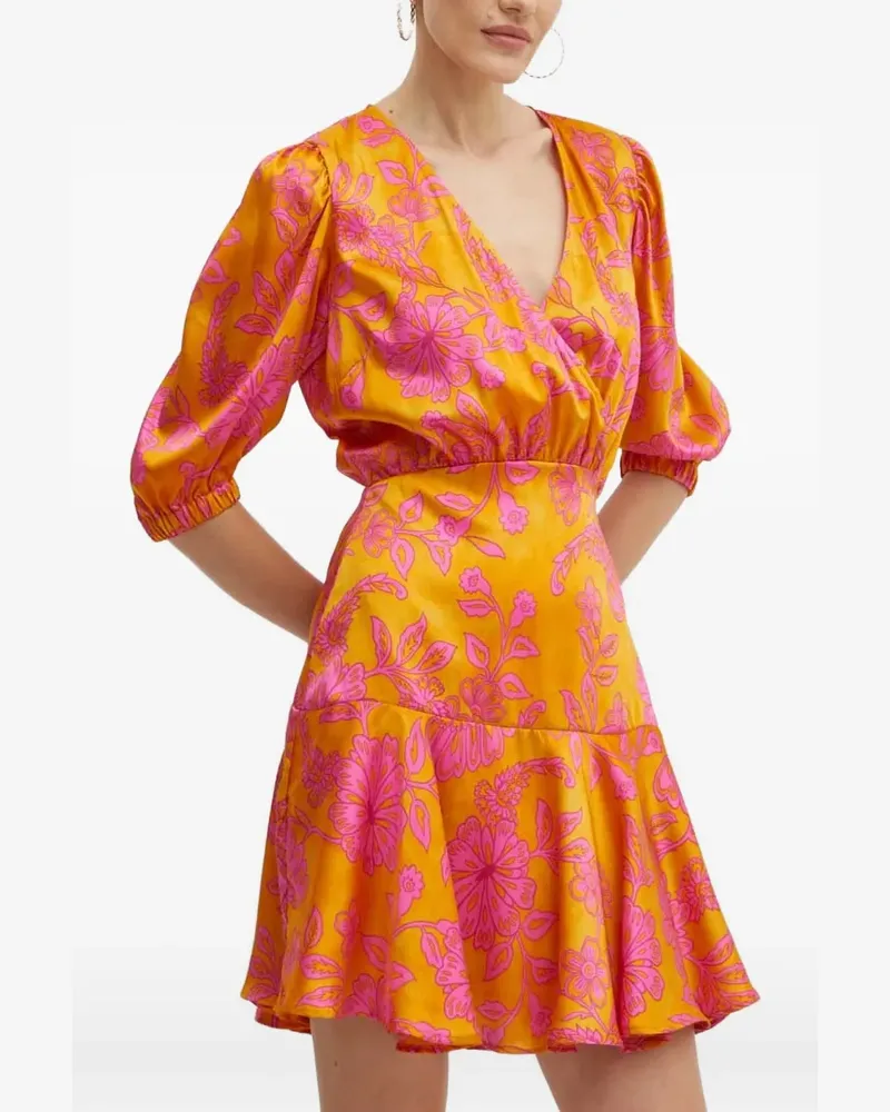 Morgan Ralba.f floral-print ruffled mini dress - Orange Orange