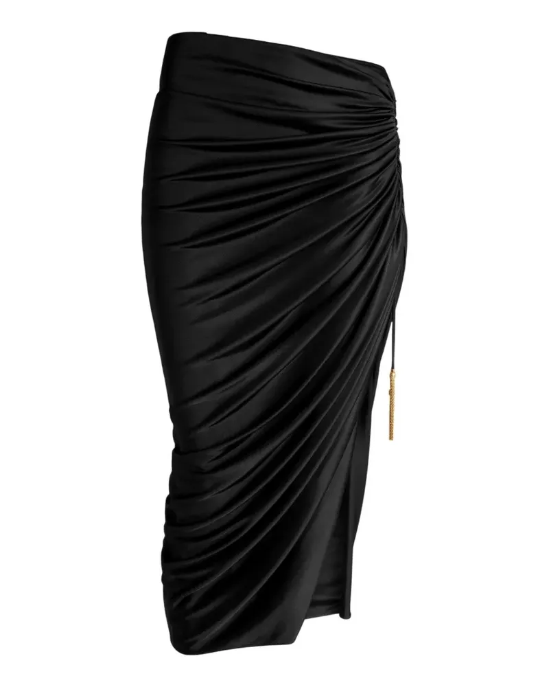 Balmain Midirock aus fließendem Jersey mit Schlitz - Schwarz Schwarz