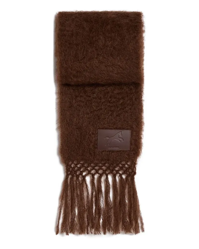 Jil Sander logo-patch fringed scarf - Braun Braun