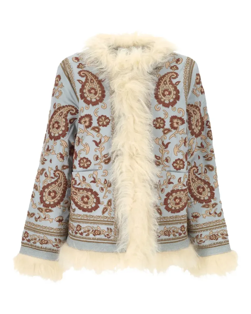 Antik Batik embroidered faux-fur trim jacket - Blau Blau