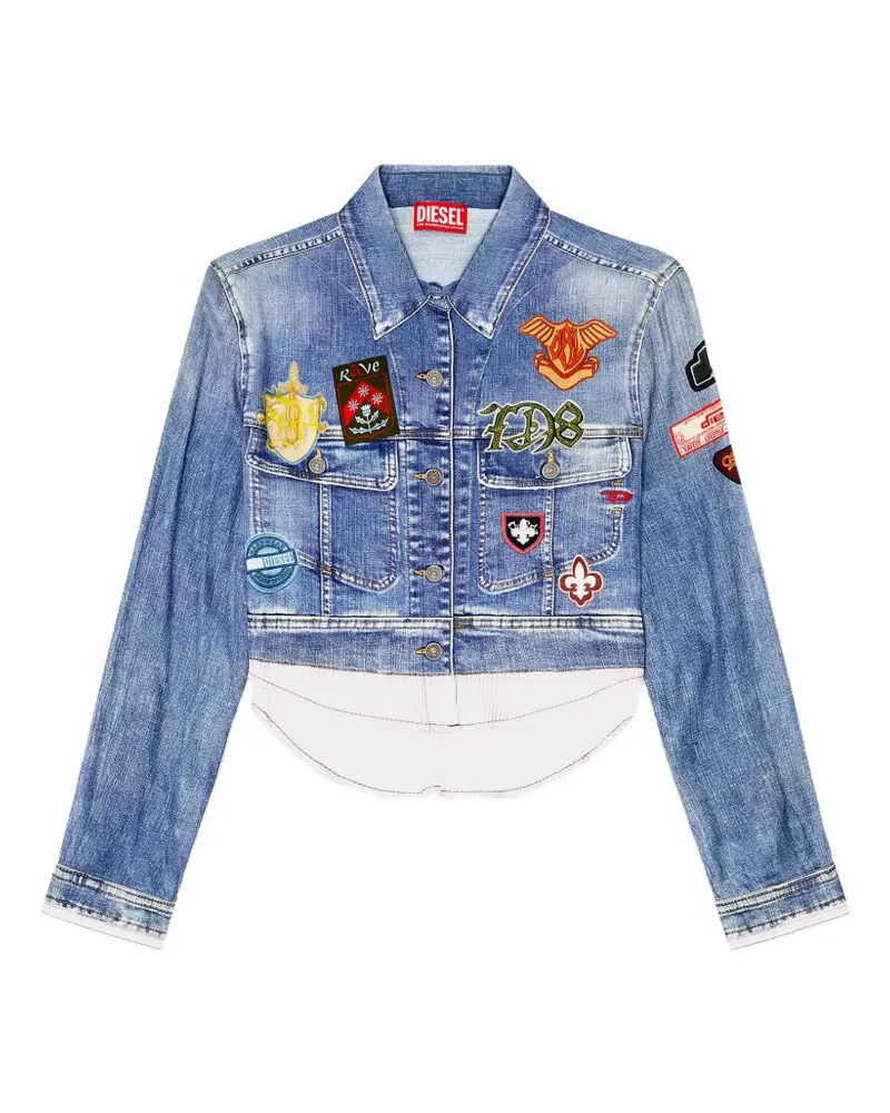 Diesel Cropped Satinbluse mit Trompe-L’Oeil Denim Print - Blau Blau