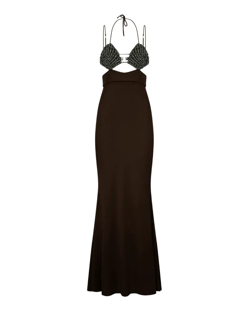 HIBOURAMA Venere Maxikleid mit Kristallen - Braun Braun