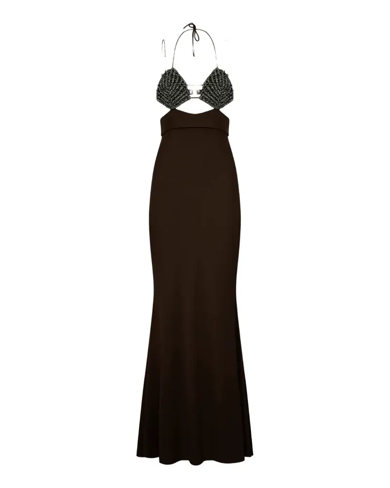 HIBOURAMA Venere crystal-embellished cut-out maxi dress - Braun Braun