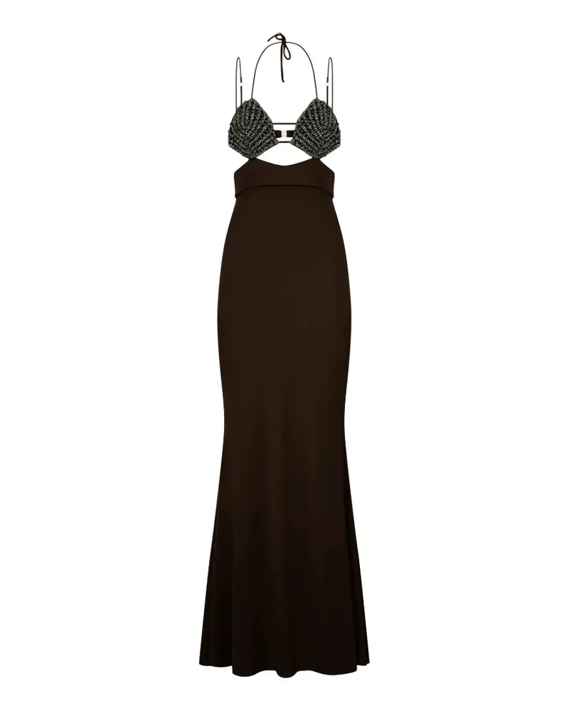 HIBOURAMA Venere Maxikleid mit Kristallen - Braun Braun
