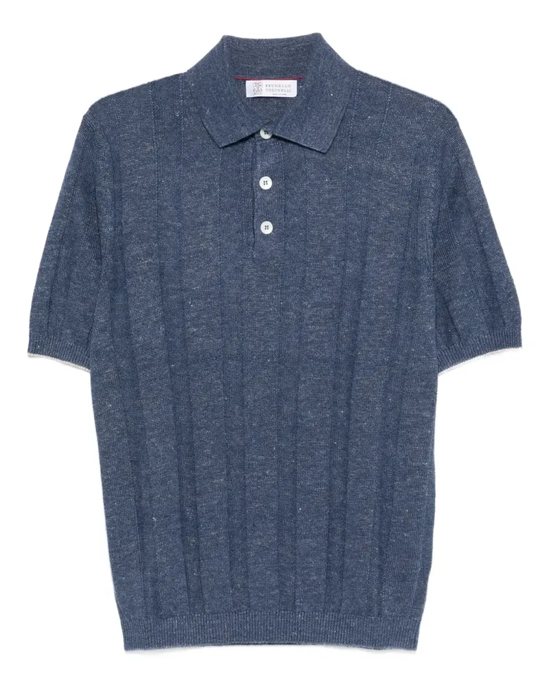 Brunello Cucinelli ribbed-knit short-sleeve polo shirt - Blau Blau