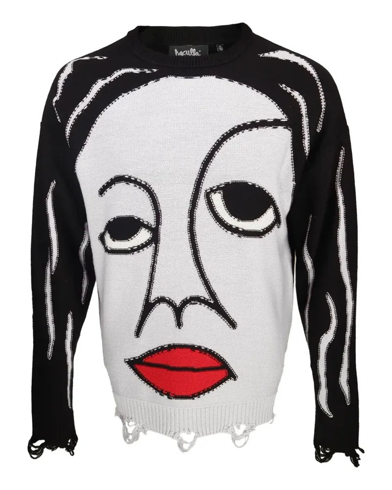 Haculla Ausgefranster Pullover mit Gesicht-Print - Schwarz Schwarz