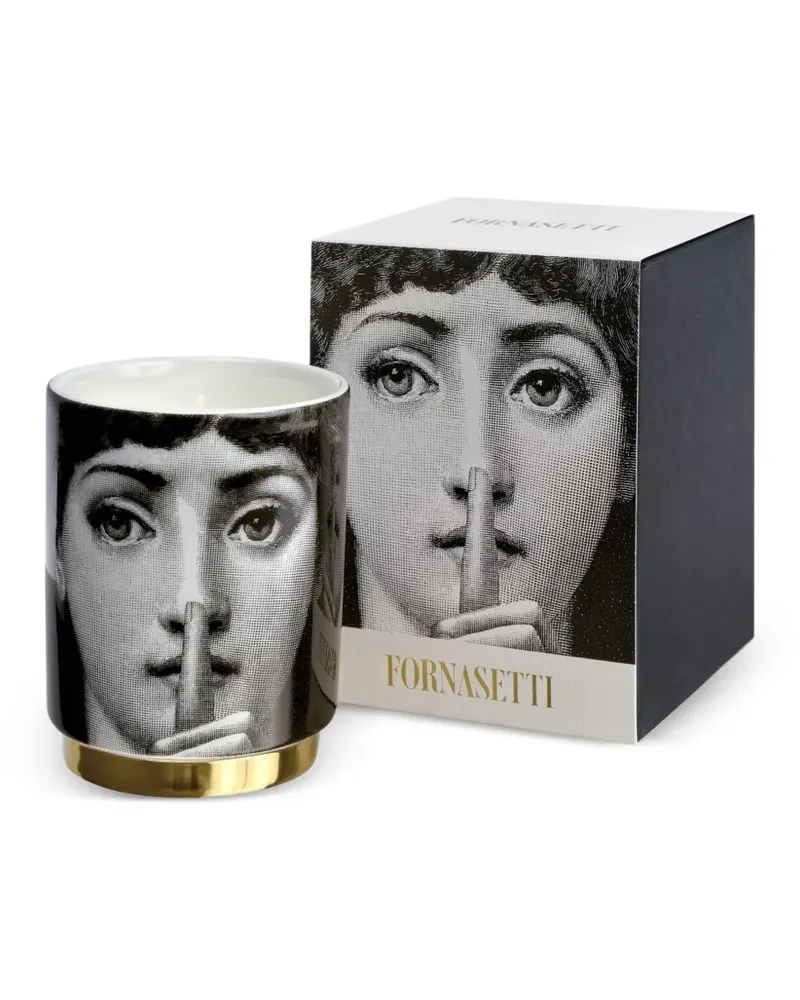 Fornasetti Silenzio Kerze auf Goldbasis (235g) - Schwarz Schwarz