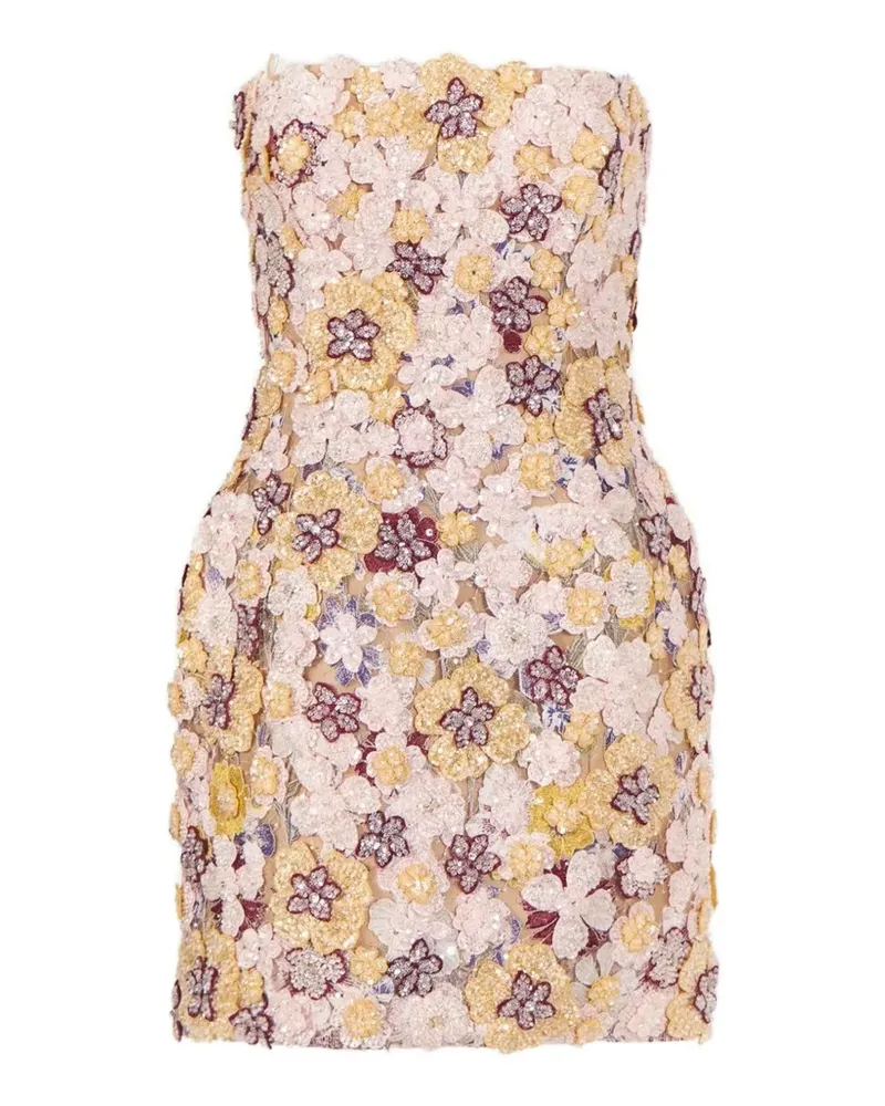 COSTARELLOS Schulterfreies Sirra Minikleid mit Perlen - Nude Nude