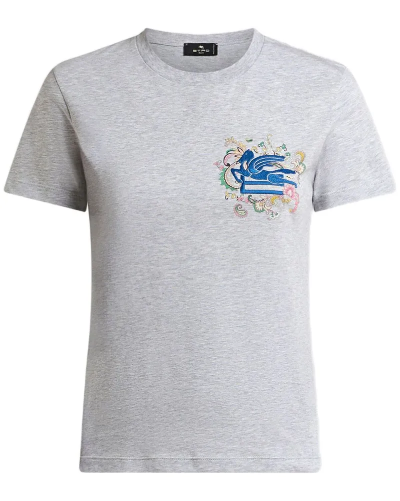 Etro Besticktes Pegaso T-Shirt - Grau Grau
