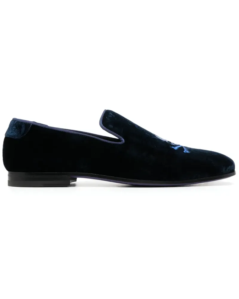 Philipp Plein Loafer in Samtoptik mit Totenkopf - Blau Blau