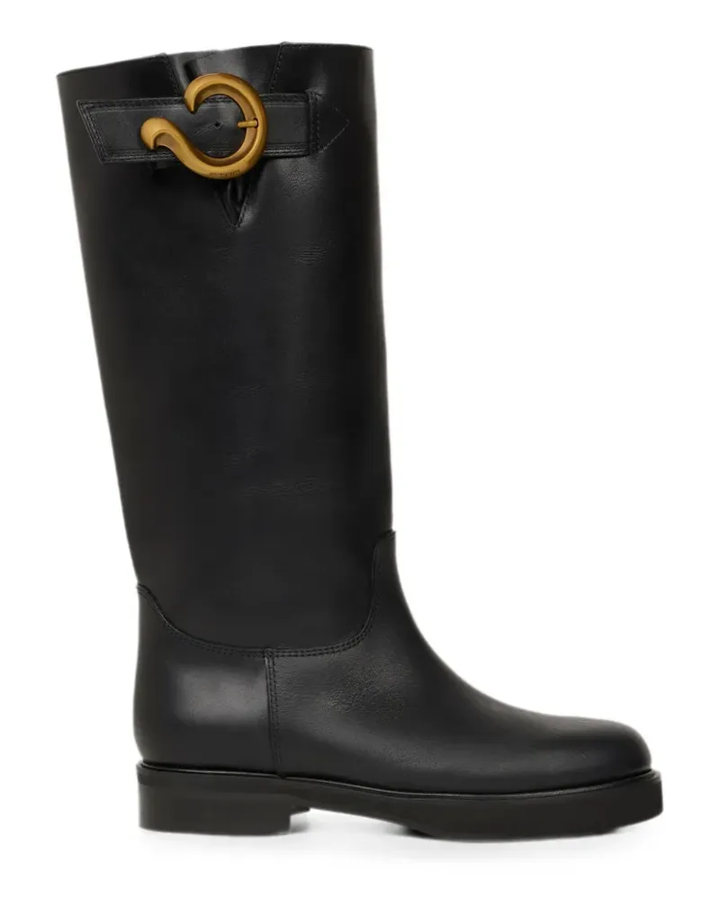 Etro Lederstiefel mit Paisley-Schnalle - Schwarz Schwarz