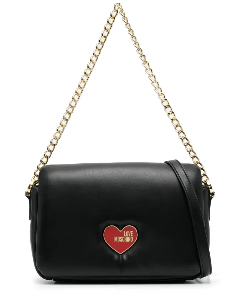 Moschino Schultertasche mit Logo-Schild - Schwarz Schwarz