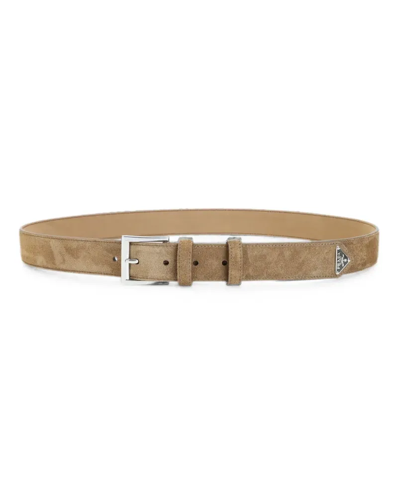 Prada suede logo-plaque belt - Nude Nude