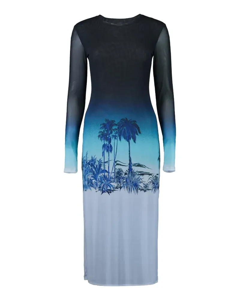 STAUD Raven long-sleeve print midi dress - Blau Blau