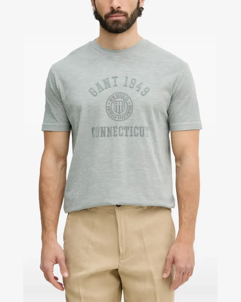 Gant logo-print slub-texture T-shirt - Grün Grün