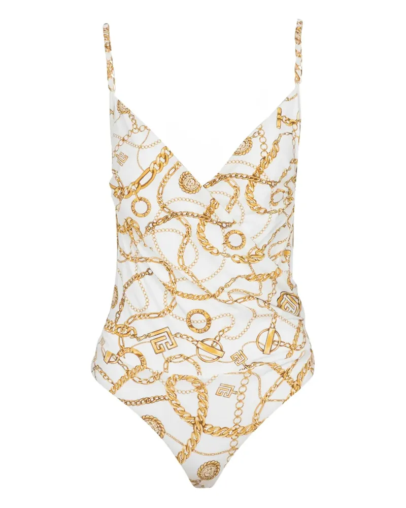 Balmain Chaînes Badeanzug - Weiß Weiß