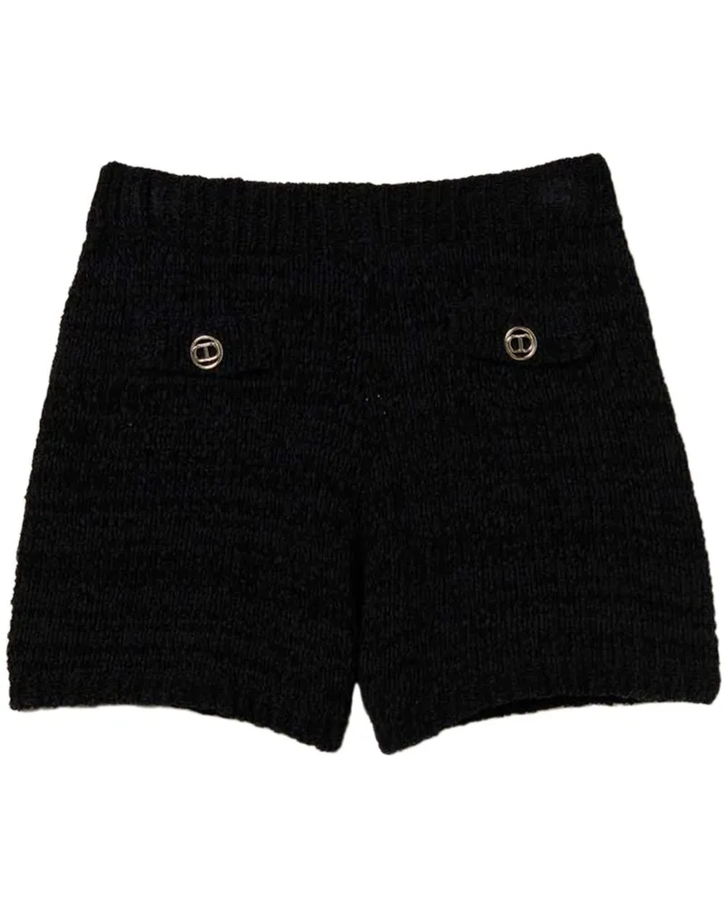 Twin-Set Oval T Shorts mit Knopfdetail - Schwarz Schwarz