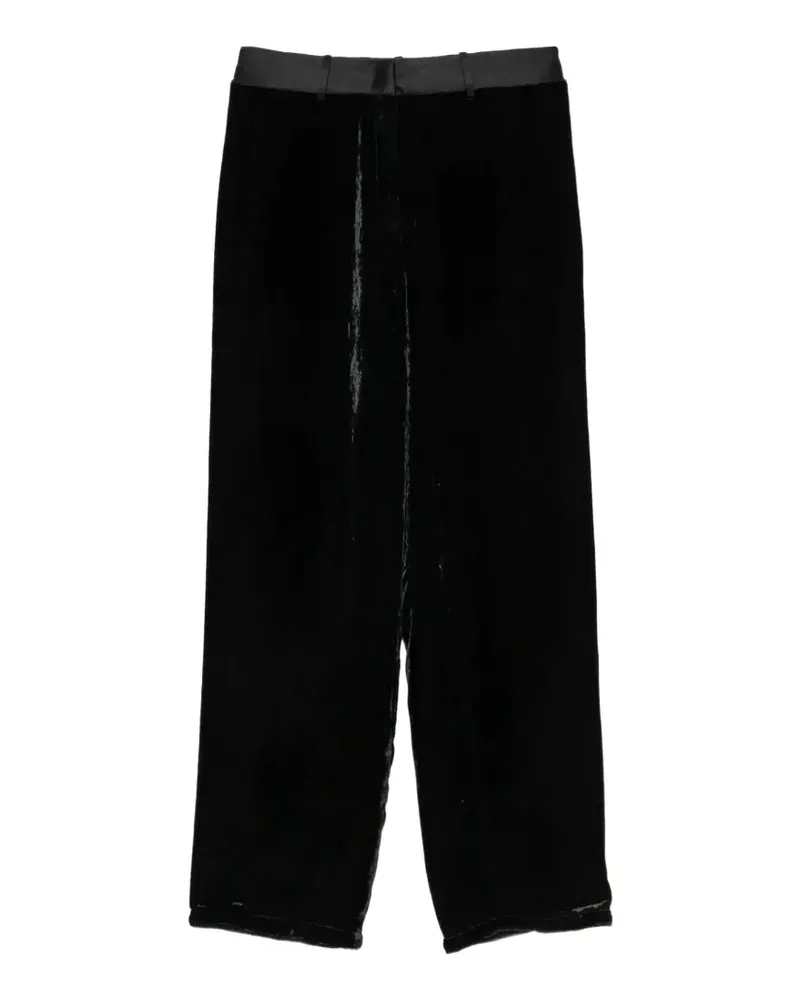 forte_forte Hose aus geknittertem Samt mit Satinbesatz - Schwarz Schwarz