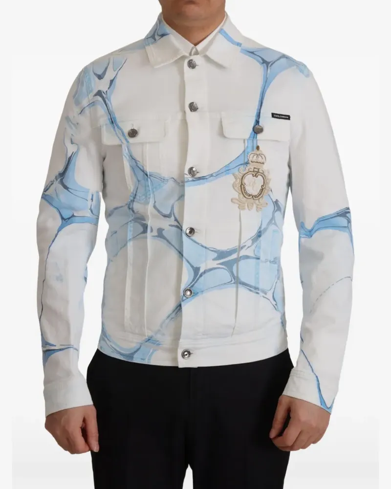 Dolce & Gabbana Jeansjacke mit Marmor-Print - Weiß Weiß