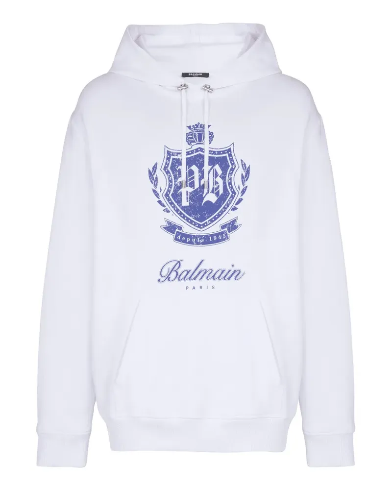 Balmain College Emblem Hoodie mit Print - Weiß Weiß