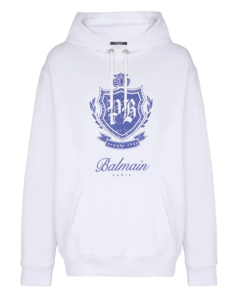 Balmain College Emblem Hoodie mit Print - Weiß Weiß