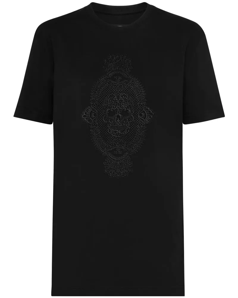 Philipp Plein T-Shirt mit aufgesticktem Totenkopf - Schwarz Schwarz