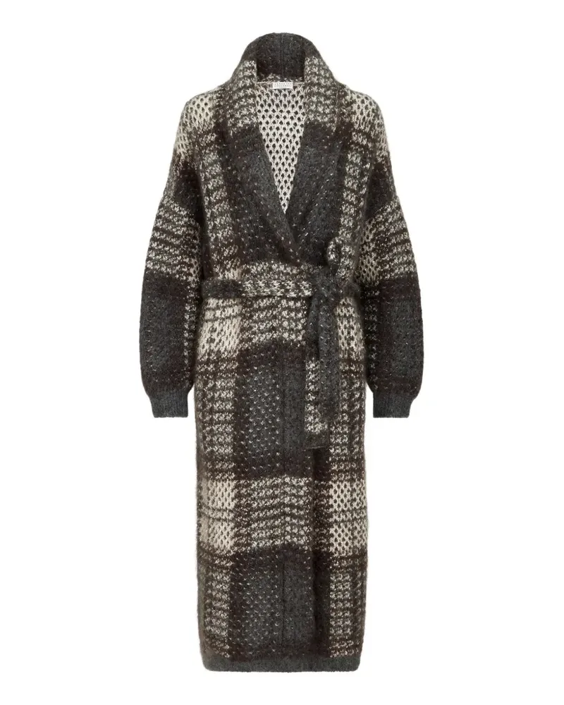 Brunello Cucinelli dazzling tartan double knit coat in mohair, virgin wool and cashmere - Braun Braun