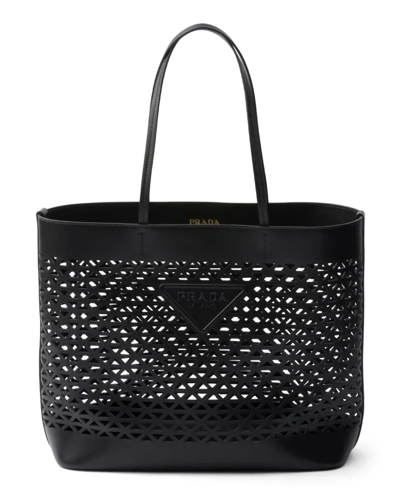 Prada Handtasche aus Faux-Leder mit perforiertem Logo - Schwarz Schwarz