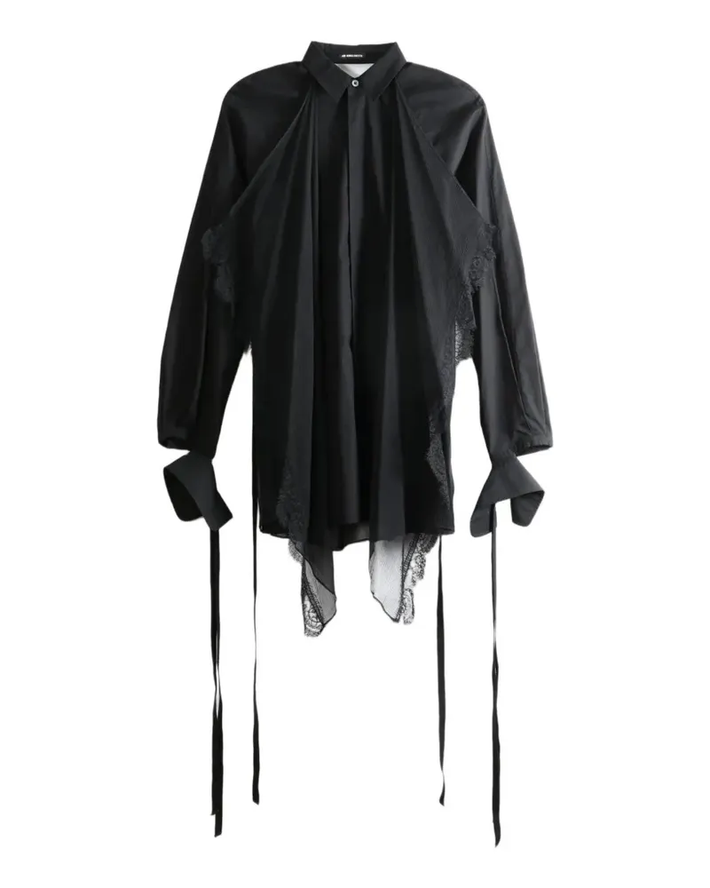 Ann Demeulemeester Sini Faltenhemd mit Spitzenbesatz - Schwarz Schwarz